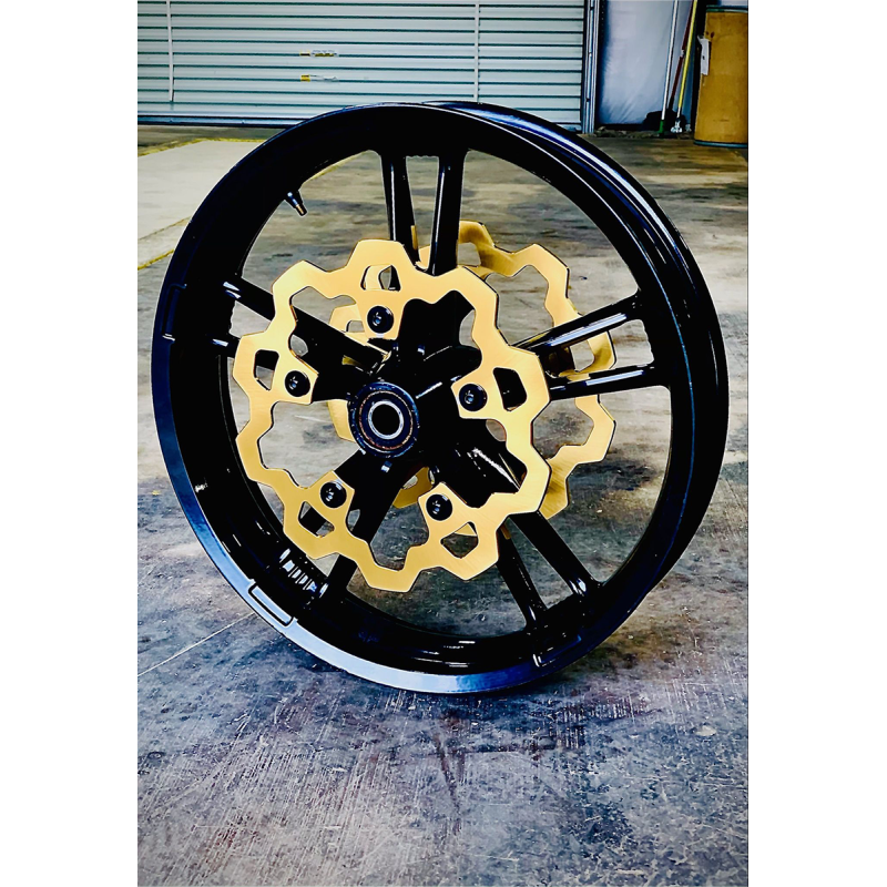 Lyndall Racing front brake rotors for Harley Davidson baggers, 14-24 inch, gold finish, 5-bolt mounting, motorcycle brake replacement