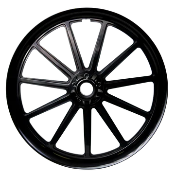 Lyndall Racing black 19-inch and 18-inch wheels for Harley Davidson Dyna FXD 2006-2017, featuring a sleek racing wheel design.