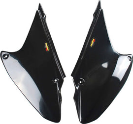 Black Maier side panels for motorcycle, part number 65-0605BK, shown in the image with a sleek, durable design.