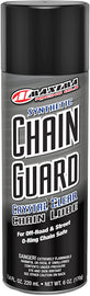 Maxima Chain Guard 6oz bottle, a chemical lubricant for motorcycle chains, with Maxima branding and product label visible.