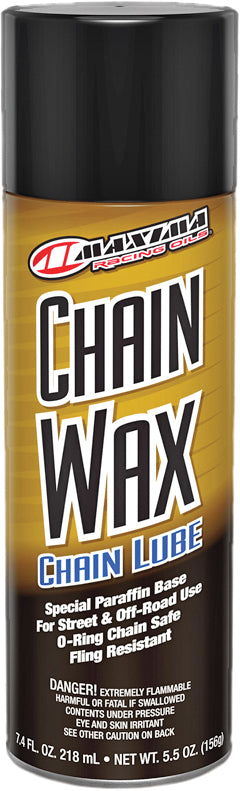 Maxima Chain Wax 5.5oz bottle, a lubricant and protector for motorcycle and bike chains, shown with label and cap.