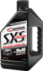 Maxima SXS Premium Engine Oil 10W40 container, 1-gallon size, ideal for motorcycle engines, with Maxima branding and chemical labeling.