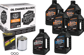 Maxima V-Twin Oil Change Kit with mineral Evo Chrome filter, ideal for motorcycle maintenance tools.