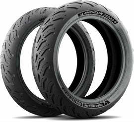 Michelin Road 6 Rear Tire 190/50ZR17 radial tire with 73W load index on motorcycle wheel, featuring tread pattern and sidewall branding.