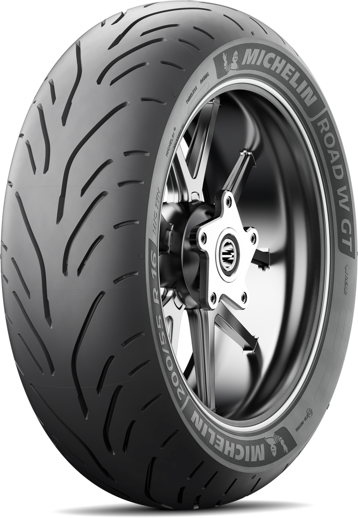Michelin Road W Gt rear tire, 200/55R16 size, radial design, 77H load rating, tubeless, outdoor vehicle tire with tread pattern
