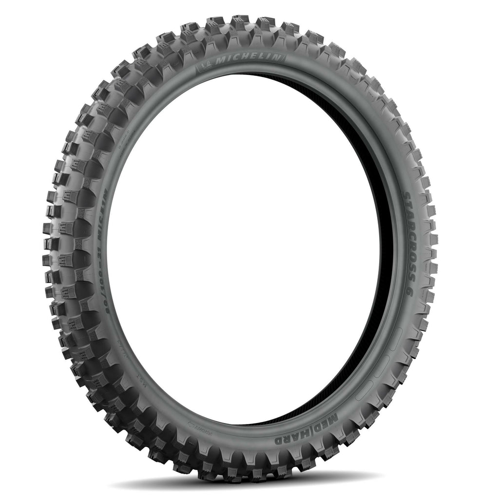 Michelin Starcross 6 Med Hard front motorcycle tire, 80/100-21, bias tire with 51M load rating, off-road racing tire.