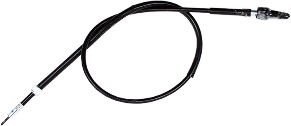 Motion Pro black vinyl Speedo cable, hydraulic control line for motorcycle speedometer, with durable rubber and metal fittings.
