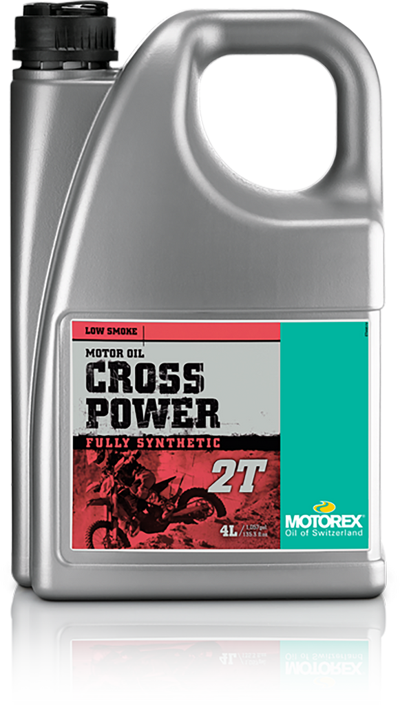 Motorex Cross Power 2T 4L motorcycle chain lubricant in a 4-liter container, ideal for high-performance 2-stroke engines.