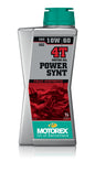 Motorex Power Synt 10W60 4T synthetic motorcycle engine oil bottle, 1 liter, part of a 10-pack case.