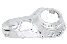 Load image into Gallery viewer, Motorshop chrome outer primary drive line cover for motorcycle, shiny and reflective with smooth finish.