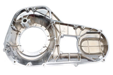 Load image into Gallery viewer, Motorshop chrome outer primary cover for drive line, showcasing shiny chrome finish and detailed design on a motorcycle part.