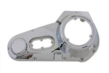 Load image into Gallery viewer, Motorshop chrome outer primary cover for drive line, showcasing a shiny, polished motorcycle engine component.