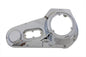 Motorshop chrome outer primary cover for drive line, showcasing a shiny, polished motorcycle engine component.