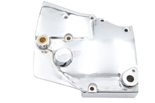 Load image into Gallery viewer, Chrome sprocket cover from Motorshop, designed for drive line motorcycles, with a sleek, reflective chrome finish.