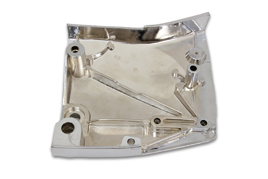MotorShop chrome sprocket cover for drive line, shiny metal finish, fits motorcycle sprockets, durable and stylish.
