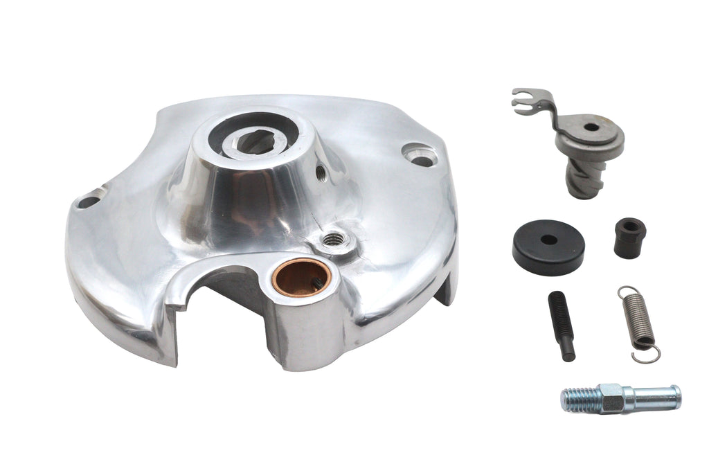 Polished Motorshop Kick and Electric Sprocket Cover for drive line, showcasing a complete, shiny protective sprocket cover.