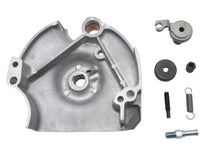 Load image into Gallery viewer, Polished Motorshop kick and electric sprocket cover for drive line, showcasing a complete, shiny motorcycle sprocket cover.