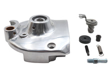 Load image into Gallery viewer, Polished Motorshop drive line kick and electric sprocket cover, complete and shiny, for motorcycle protection and style.