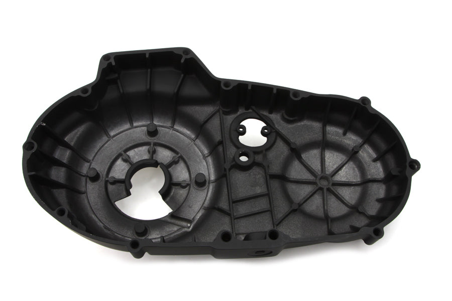 Motorshop black outer primary cover for drive line, showcasing durable black finish and precise fit for motorcycle engine protection.