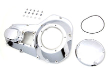 Load image into Gallery viewer, Chrome outer primary cover for motorcycle drive line, branded Motorshop, showcasing a shiny, durable protective part.