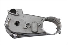 Load image into Gallery viewer, Polished inner primary cover for motorcycle drive line by Motorshop, showing a shiny, chrome-finished metal component.