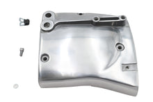 Load image into Gallery viewer, Polished sprocket cover for drive line by Motorshop, made of metal with a shiny finish, mounted on a motorcycle drive system.