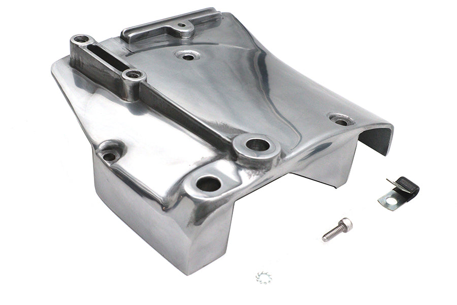Polished Motorshop drive line sprocket cover showing a sleek, shiny metal finish on a motorcycle sprocket cover.