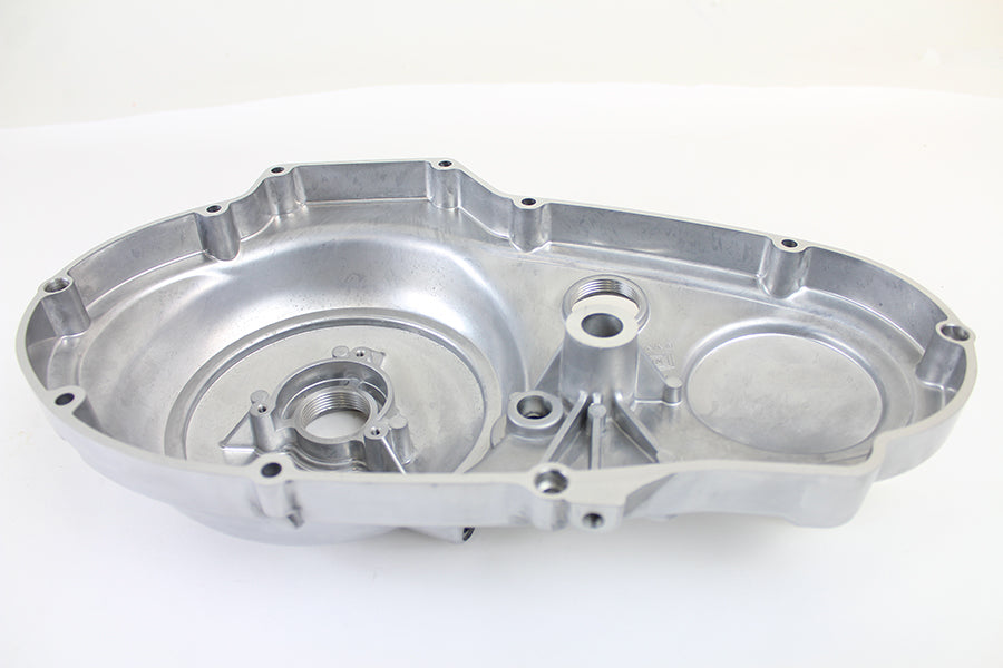 Polished primary cover for drive line by Motorshop, showcasing a shiny, durable automotive component with a sleek finish.