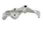 Aluminum handlebar control booster bracket by Motorshop attached to motorcycle handlebars.