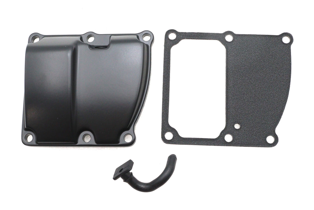 Black MOTORSHOP M8 transmission top cover kit installed on a vehicle, showcasing durable transmission components.