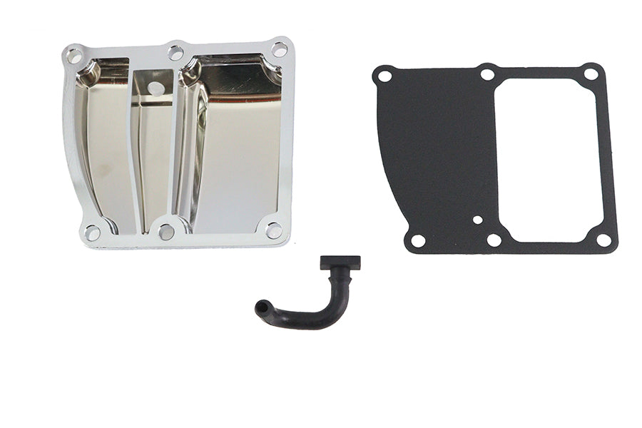 Chrome M8 transmission top cover kit by Motorshop, showing a shiny, chrome-finished transmission cover for M8 motorcycles.
