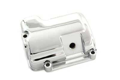 Chrome transmission top cover for Motorshop transmission, featuring a sleek, polished finish and detailed design.
