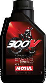 Motul 300V Competition Synthetic Oil 4T 5W40 off-road motorcycle oil bottle, 1-liter container in a case of 12.