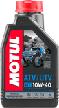 Motul Quad 4T Oil 10W40 1L container, motorcycle engine oil from Motul, chemical product for engine lubrication