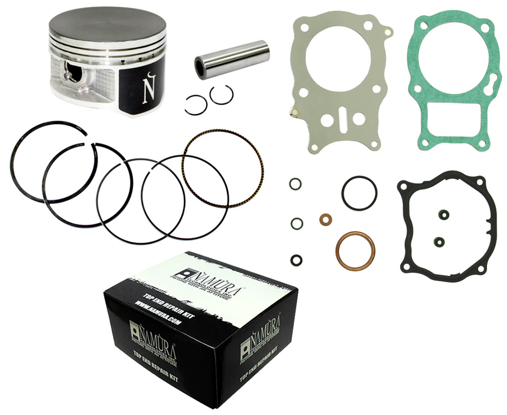 NAMURA Top End Kit for Honda 68.45mm Standard 11:1 piston kit with components, designed for engine top end rebuilds