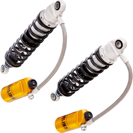 Ohlins STX 36 fully adjustable shocks for Harley Davidson Bagger FLHX 2006-2013, showcasing the high-performance suspension components.