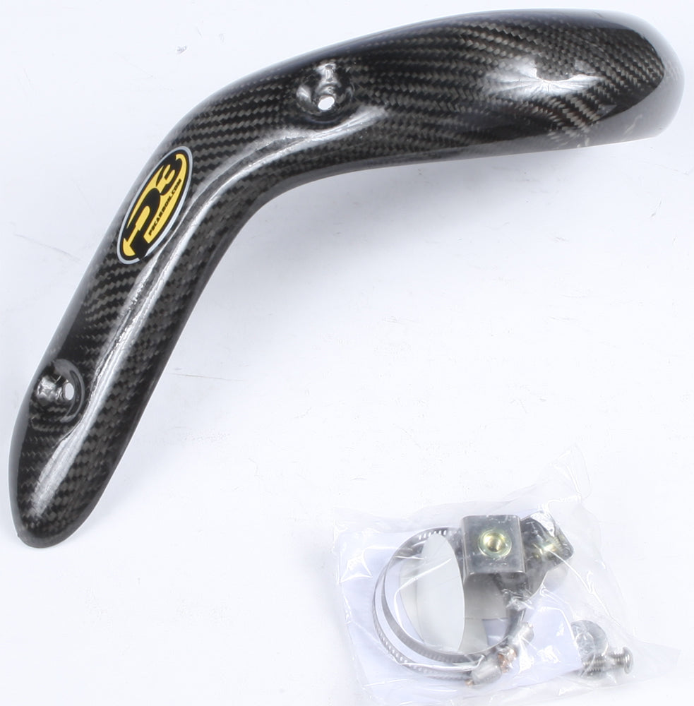 P3 brand heat shield for exhaust system, made of carbon fiber, with a sleek black finish and textured surface.