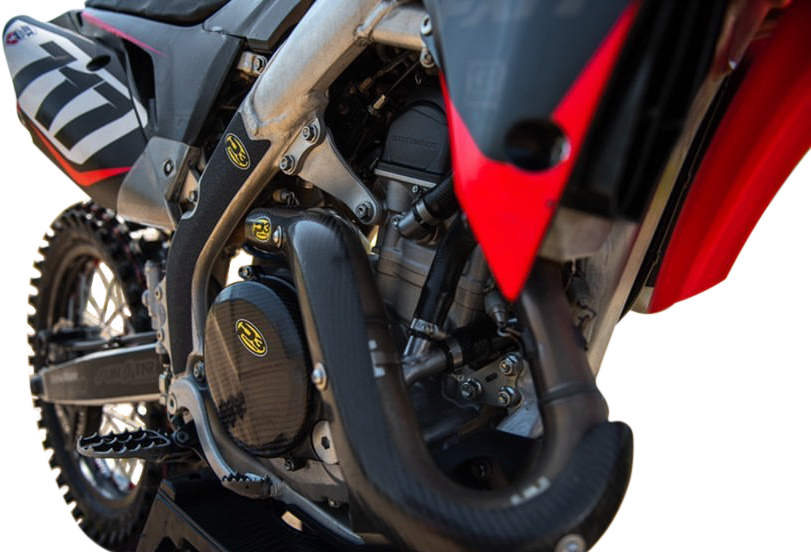 P3 brand heat shield for Yoshimura Hon exhaust, made of carbon fiber, designed to protect and enhance motorcycle exhaust performance