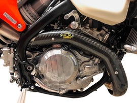 P3 brand heat shields made of carbon fiber for exhaust systems, showcasing sleek, durable heat protection material.