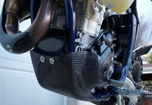 Load image into Gallery viewer, P3 Brand carbon fiber skid plate guards for KTM and Husqvarna motorcycles, designed to protect the underside during rides.