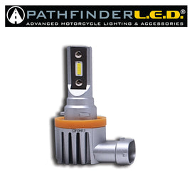 Pathfinder DF Series H11 plug-and-play LED headlight bulb with 1500 lumens, suitable for vehicle illumination.