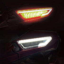 PATHFINDER LED mirror with sequential turn signals, daytime running lights, and clear honed glass for modern vehicle illumination.