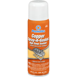 Permatex Copper Spray-A-Gasket 9oz can of high-temperature gasket sealant with a spray nozzle for automotive repairs.
