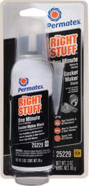 Permatex Right Stuff Black One Minute Gasket sealant in a 3 oz tube for automotive and machinery repairs.