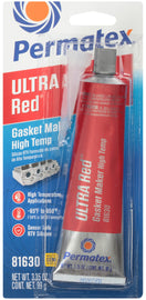 Permatex Ultra Red RTV Silicone sealant in 3.35oz tubes, shown in case of 12 units, for industrial and automotive use