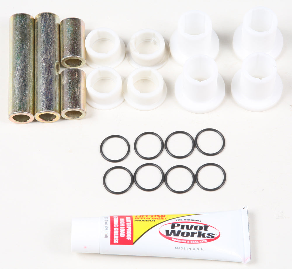 PIVOT WORKS suspension upper A-arm kit showing metal arms with bushings for vehicle suspension upgrade.