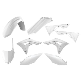 Polisport Plastics white plastic body kit for motorcycles, featuring a durable and lightweight design with smooth finish.