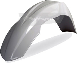 White Polisport Plastics front fender for Honda CRF250 motocross bike, durable plastic with official branding visible.