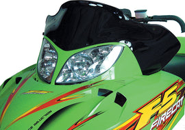 Powermadd Cobra W/S Low Black 14.25-inch windshield for Firecat and Sabercat snowmobiles, durable A/C windscreen.
