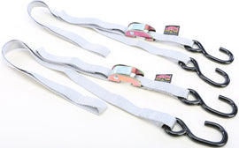 Powertye tie-down straps with silver cam S-hooks, 1 inch by 5.5 feet, pair of heavy-duty tie-downs for secure cargo.